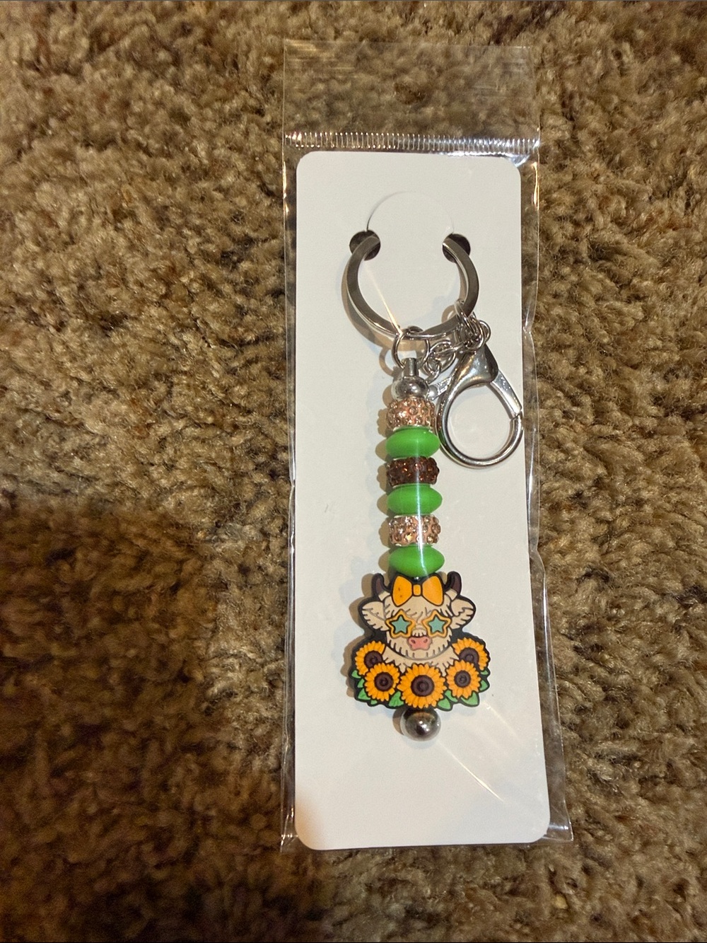 Green Sunflower Charm Keychain or Bag Charm